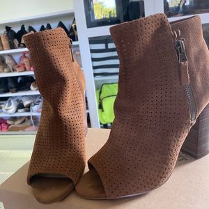 Camel brown peep toe bootie